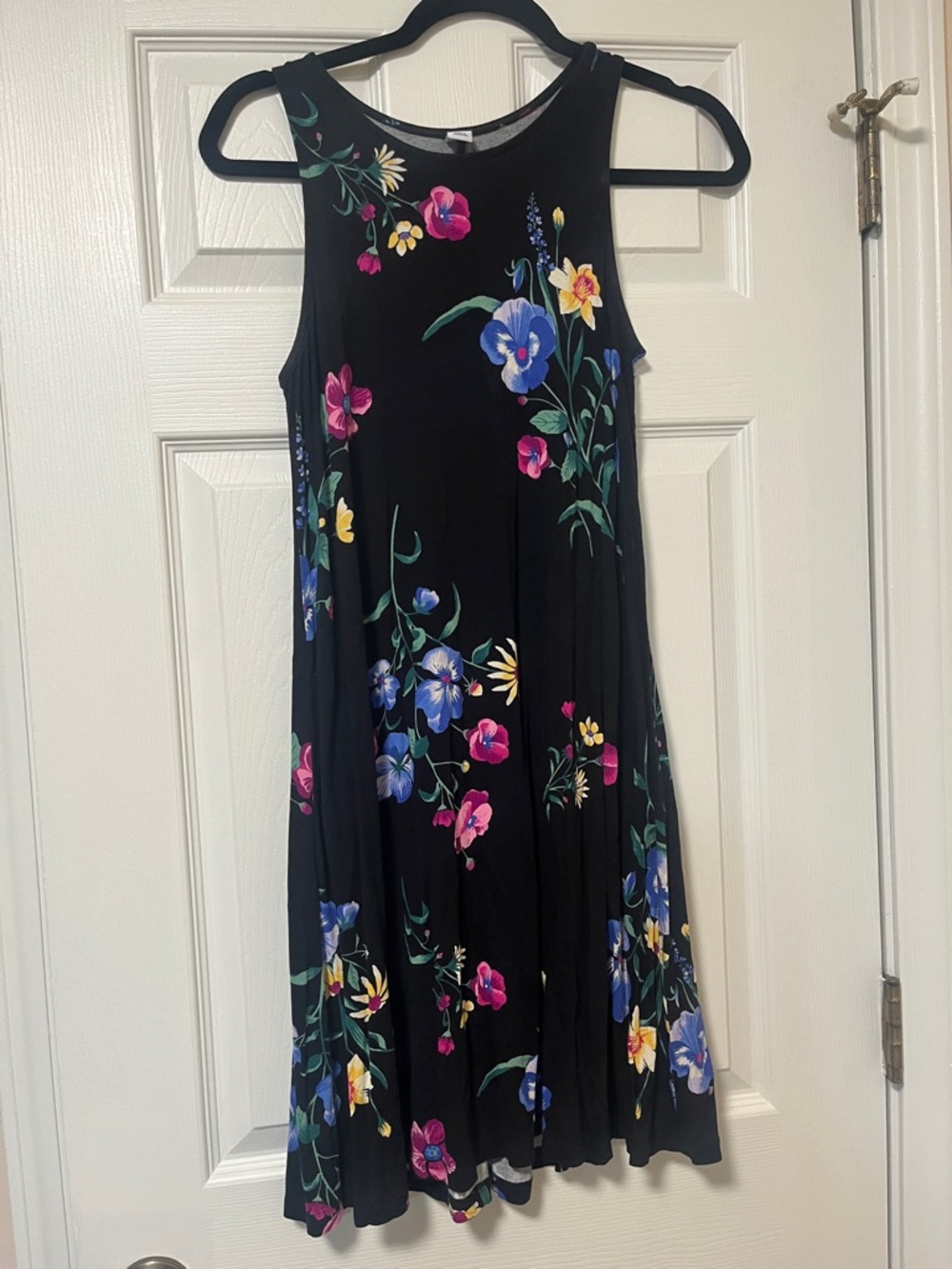 Old Navy Black Floral Tank Dress with Multicolor Blooms